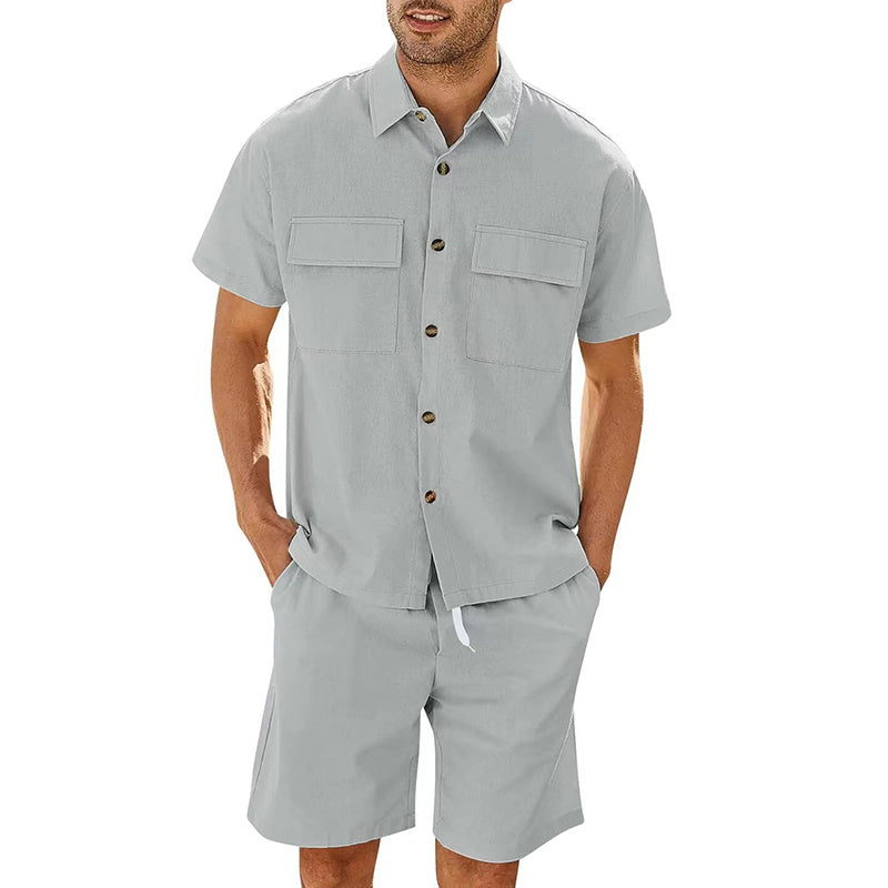 Men's Summer Lapel Shirt And Shorts