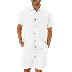 Men's Summer Lapel Shirt And Shorts