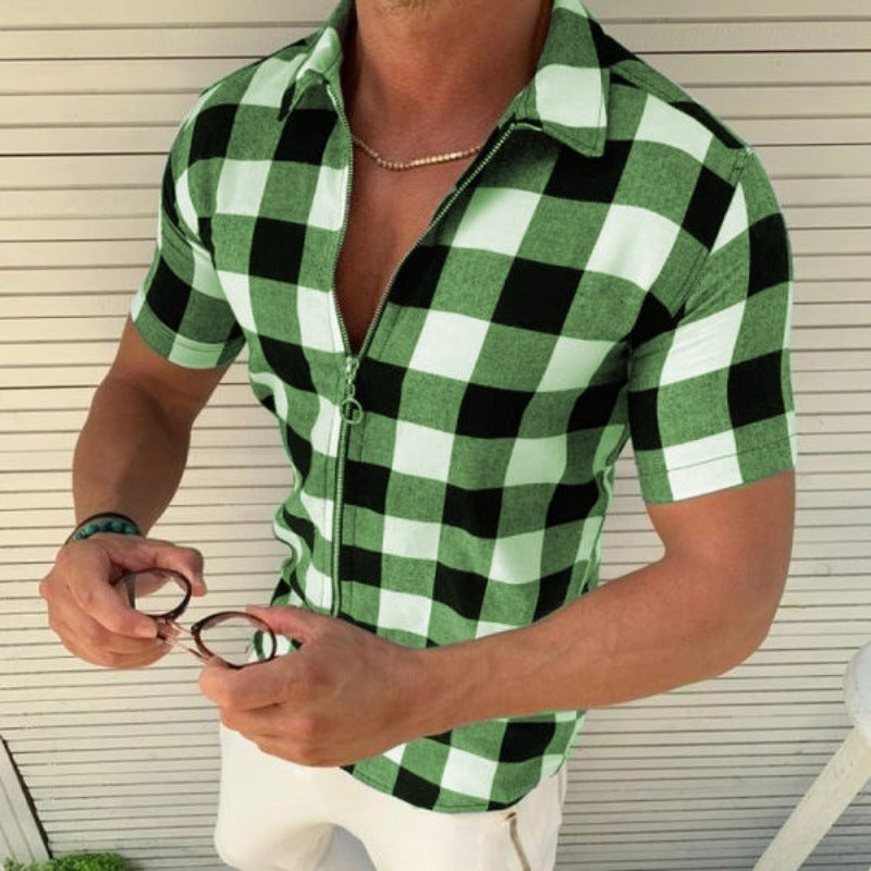 Men's Plaid Zipper Shirt