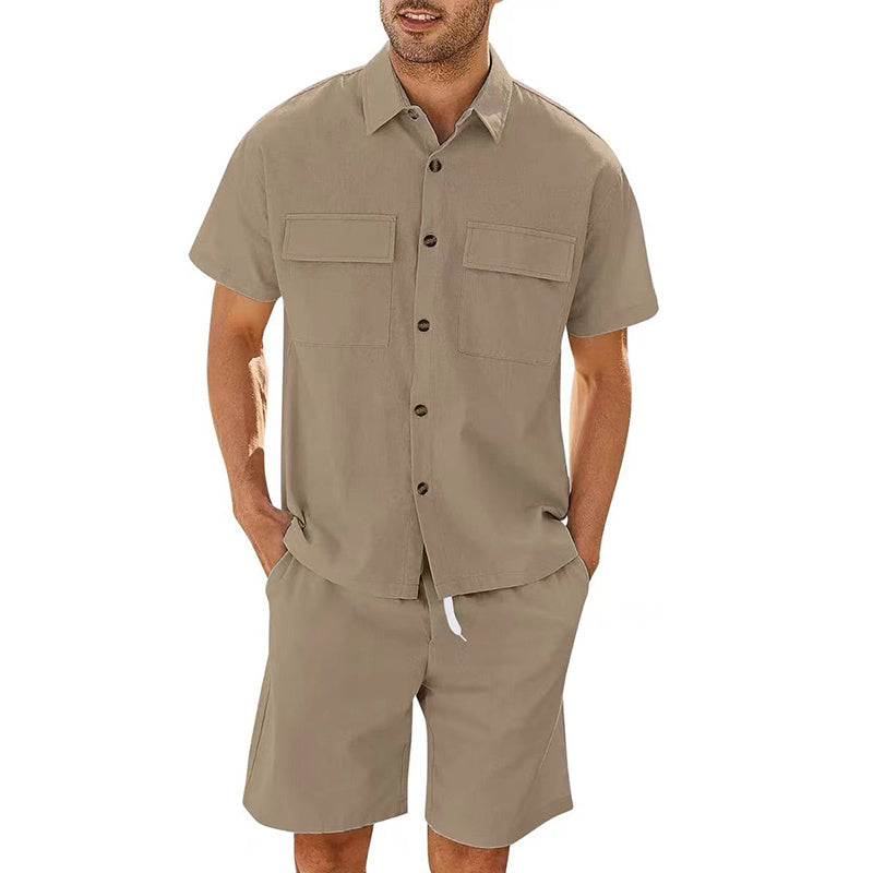 Men's Summer Lapel Shirt And Shorts