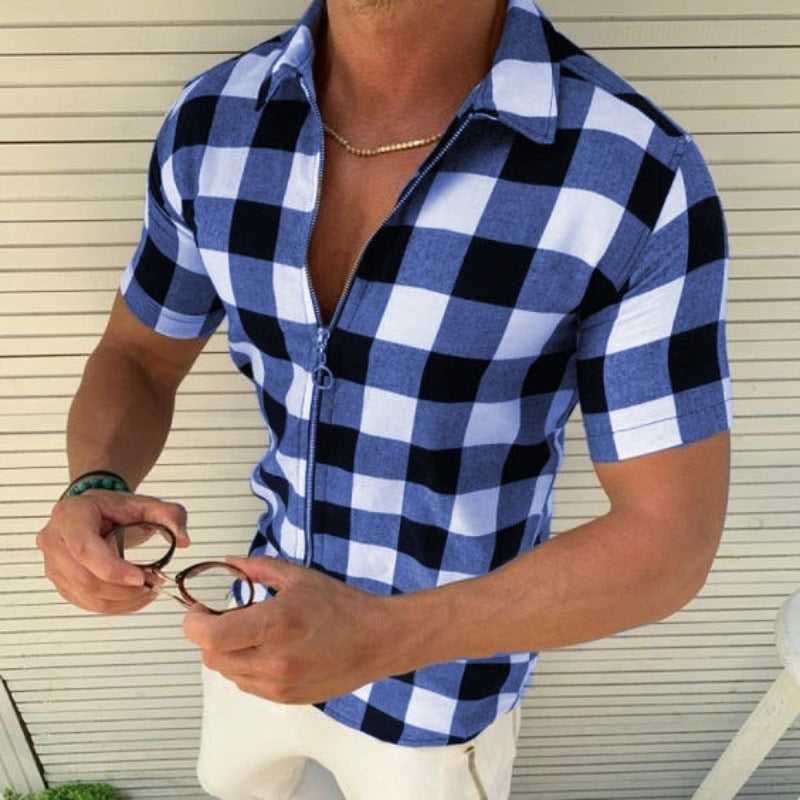 Men's Plaid Zipper Shirt