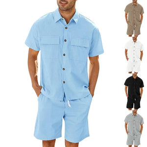 Men's Summer Lapel Shirt And Shorts