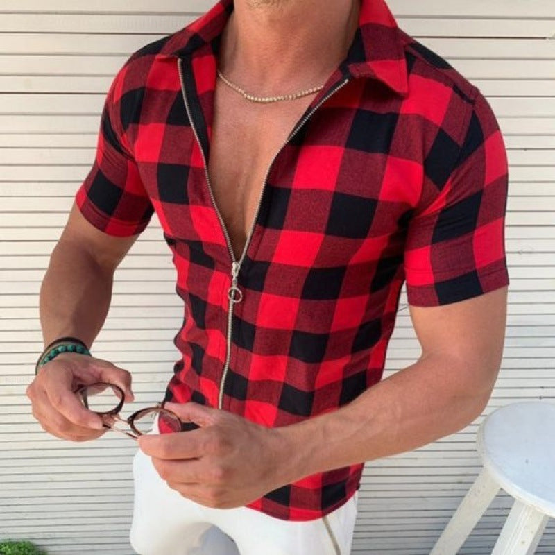 Men's Plaid Zipper Shirt