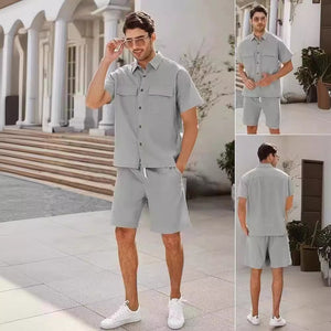 Men's Summer Lapel Shirt And Shorts