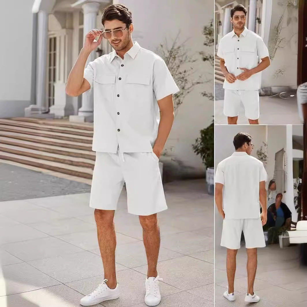 Men's Summer Lapel Shirt And Shorts