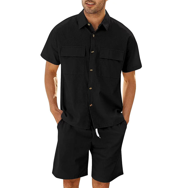Men's Summer Lapel Shirt And Shorts