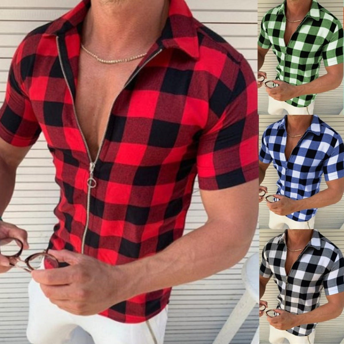 Men's Plaid Zipper Shirt