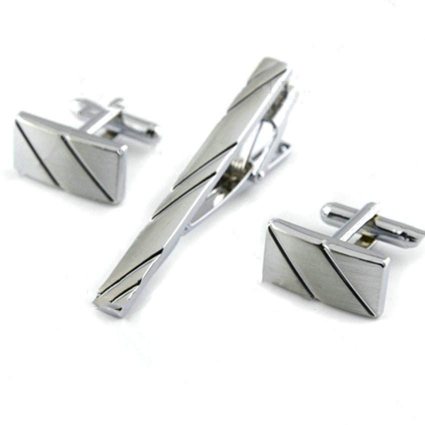 Men's Silver Diagonal Cufflinks