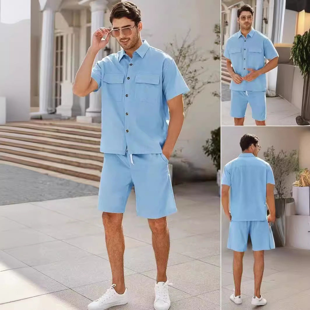 Men's Summer Lapel Shirt And Shorts