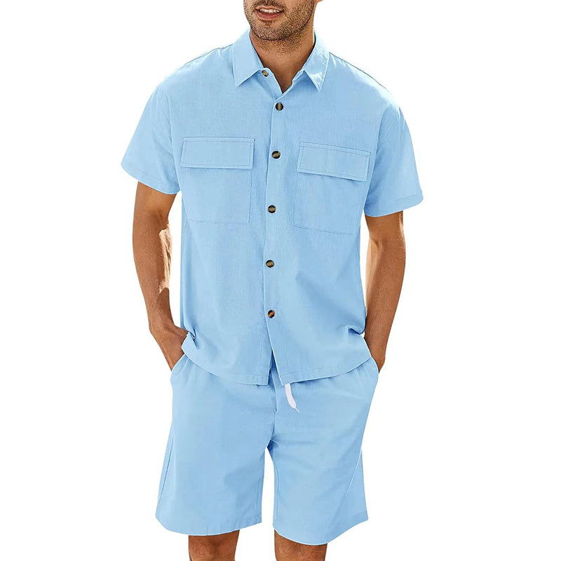 Men's Summer Lapel Shirt And Shorts