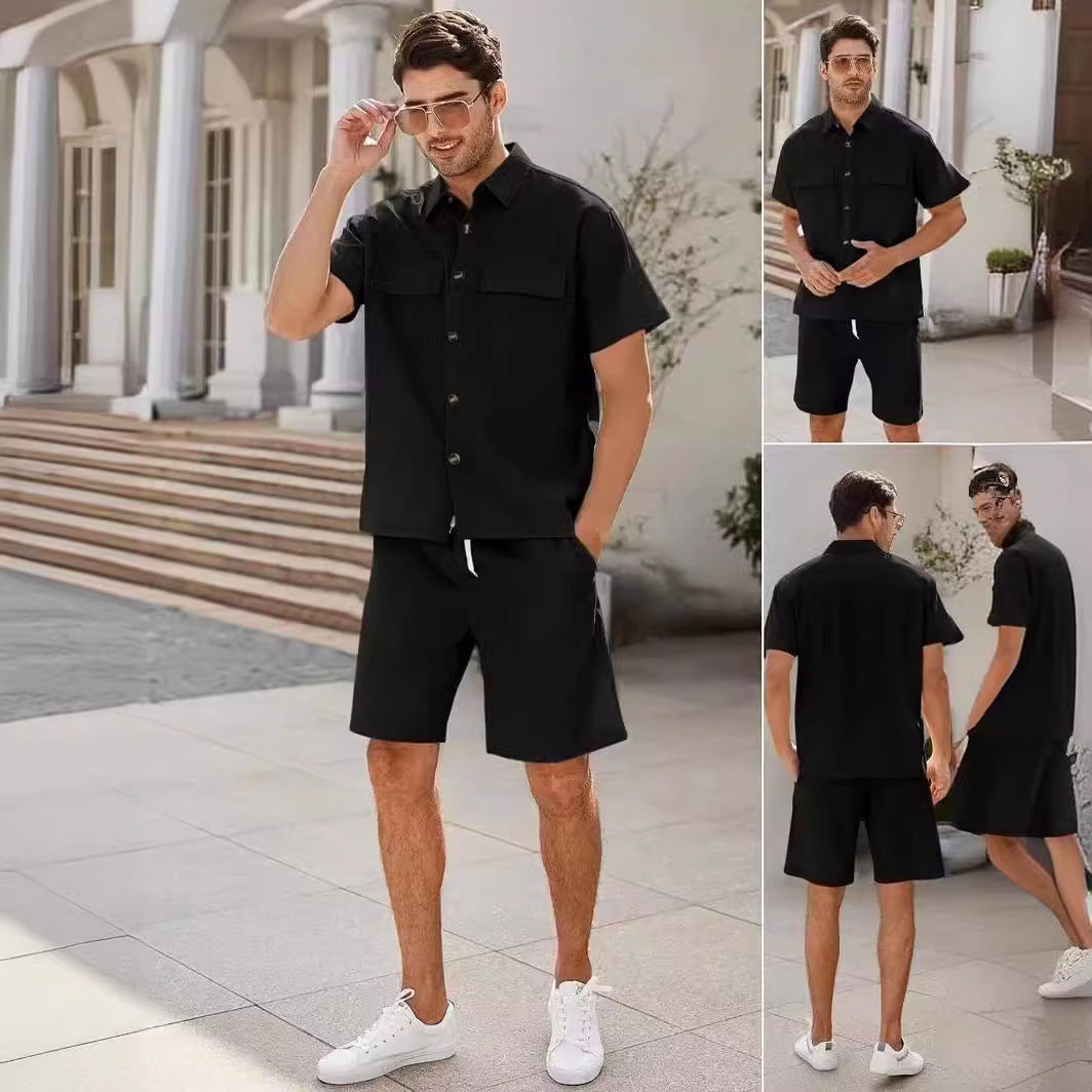 Men's Summer Lapel Shirt And Shorts