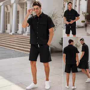 Men's Summer Lapel Shirt And Shorts